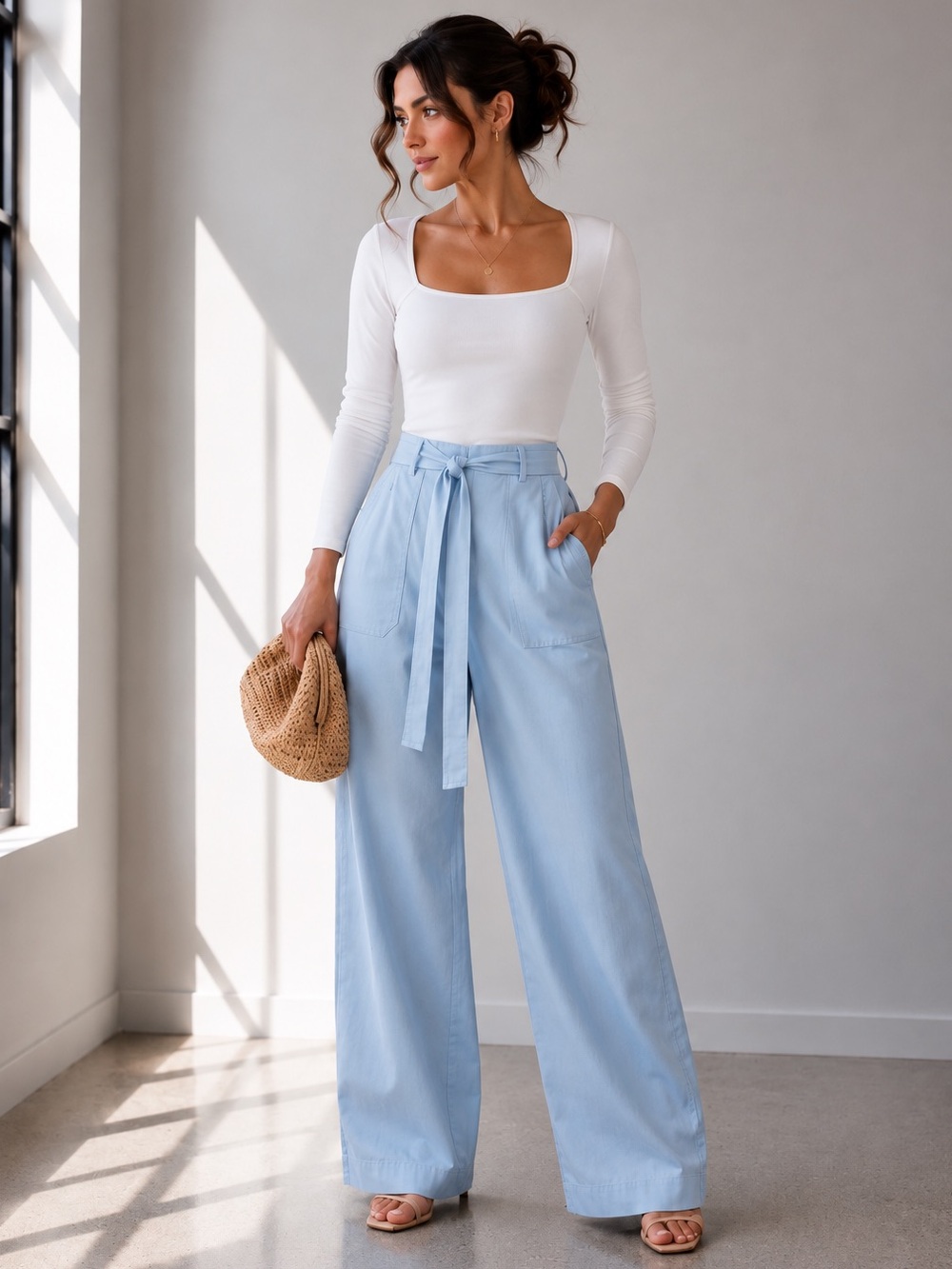 Skyline Linen Blend Wide Leg Pants